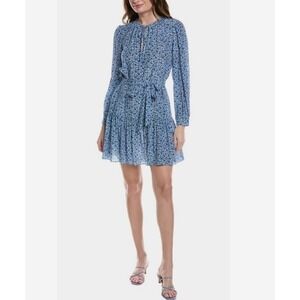 Rebecca Taylor Delft Fleur Silk Floral Dress Women XS Blue Tie Waist Cottagecore